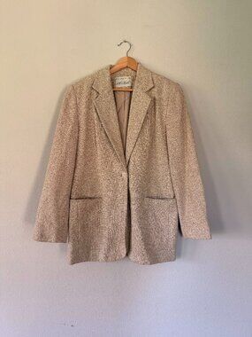 Vintage Lord & Taylor Tan Tweed Blazer Size 8 Silk Boxy Jacket